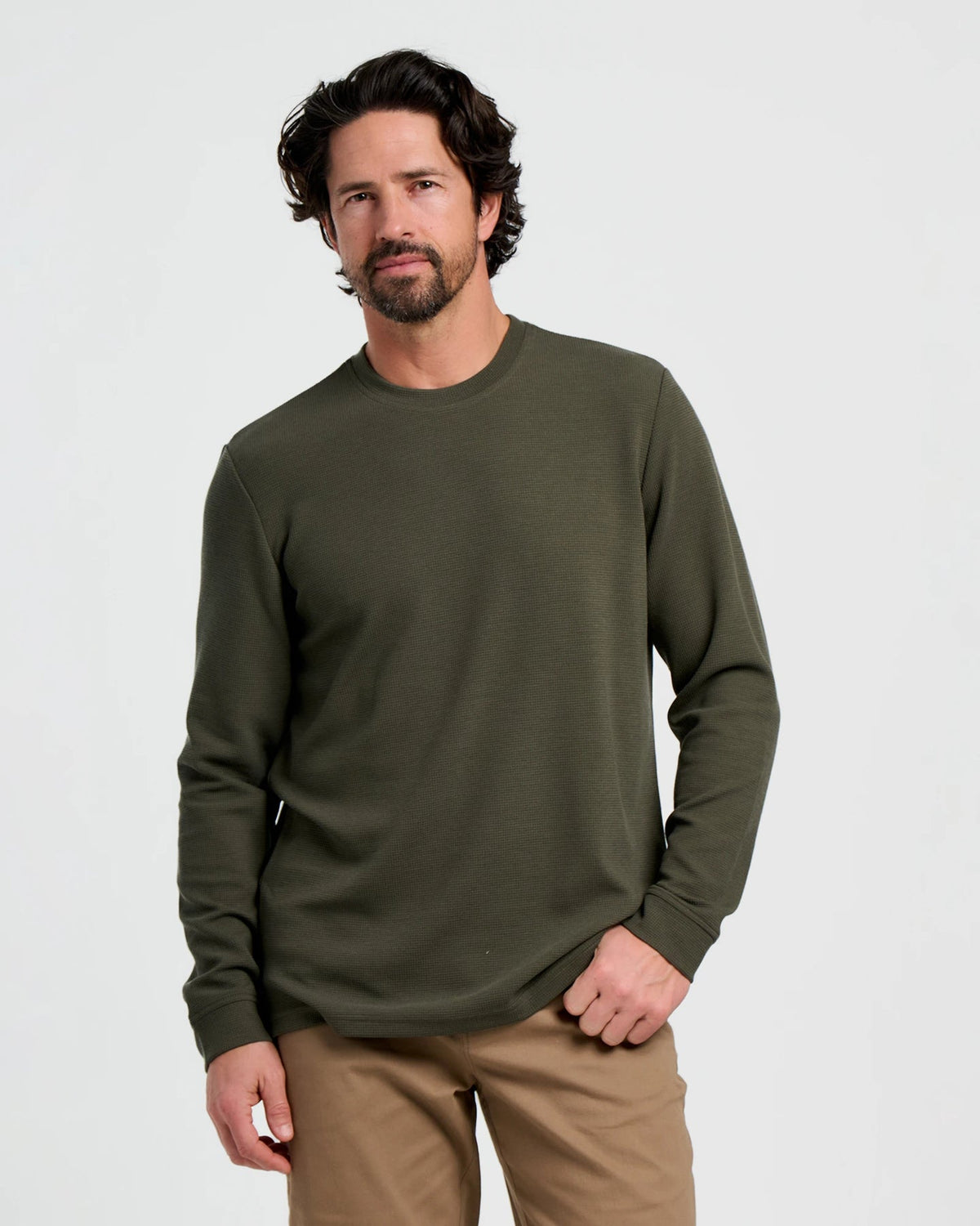 Free Fly Waffle Crew L/S Shirt-Dark Forest
