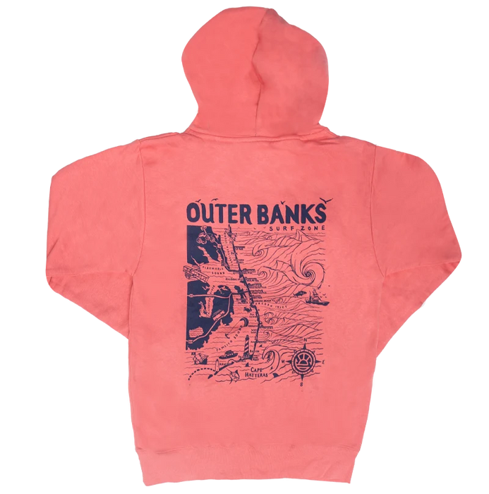 REAL Outer Banks Map Wmn's Hooded Sweatshirt-Island Red