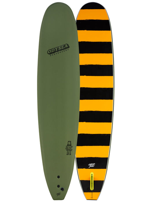 Actual Board: Odysea Plank Single Fin Soft Top 9'0"-Military Green/Stripes — 98L