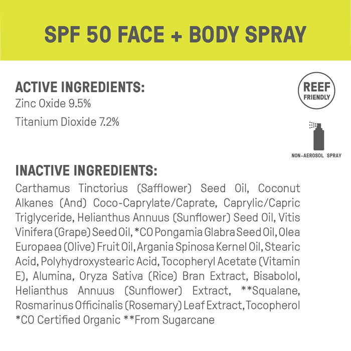 Raw Elements Face + Body SPF 50 Spray (2 oz)