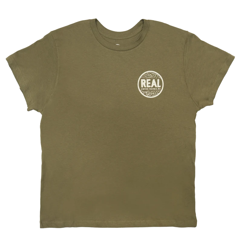 REAL Outer Banks Map Wmn's Boyfriend Tee-Military Green