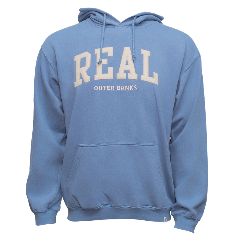 REAL Block Letters Applique Hooded Sweatshirt-Denim