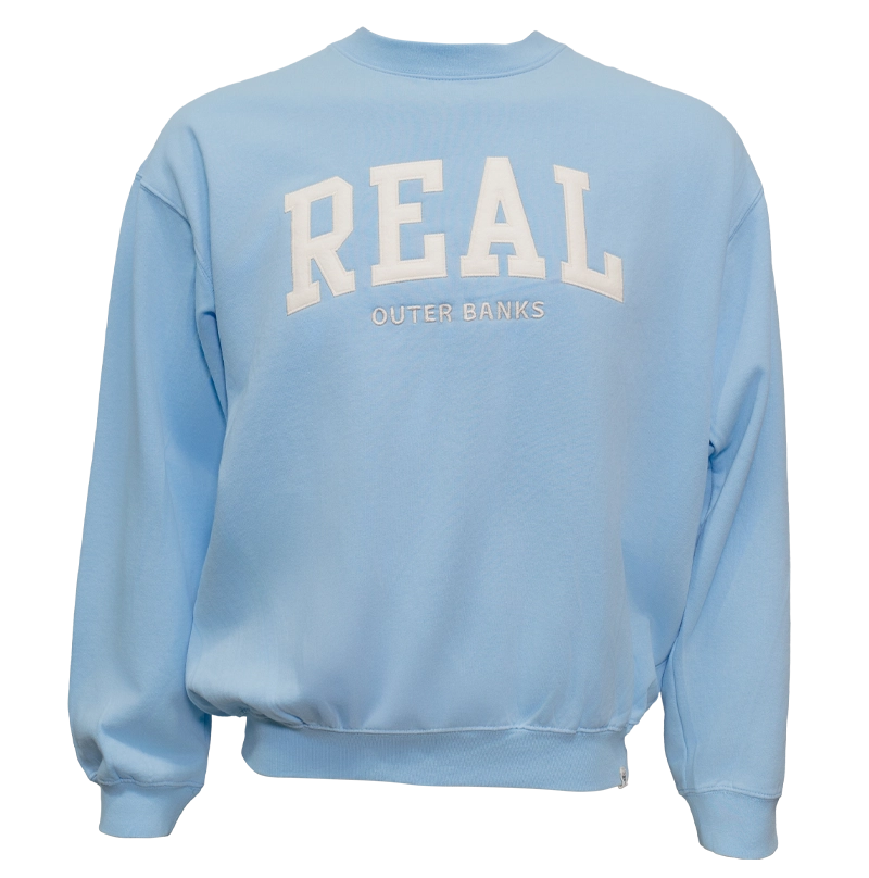 REAL Block Letters Applique Crew Sweatshirt-Clear Sky