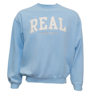 REAL Block Letters Applique Crew Sweatshirt-Clear Sky
