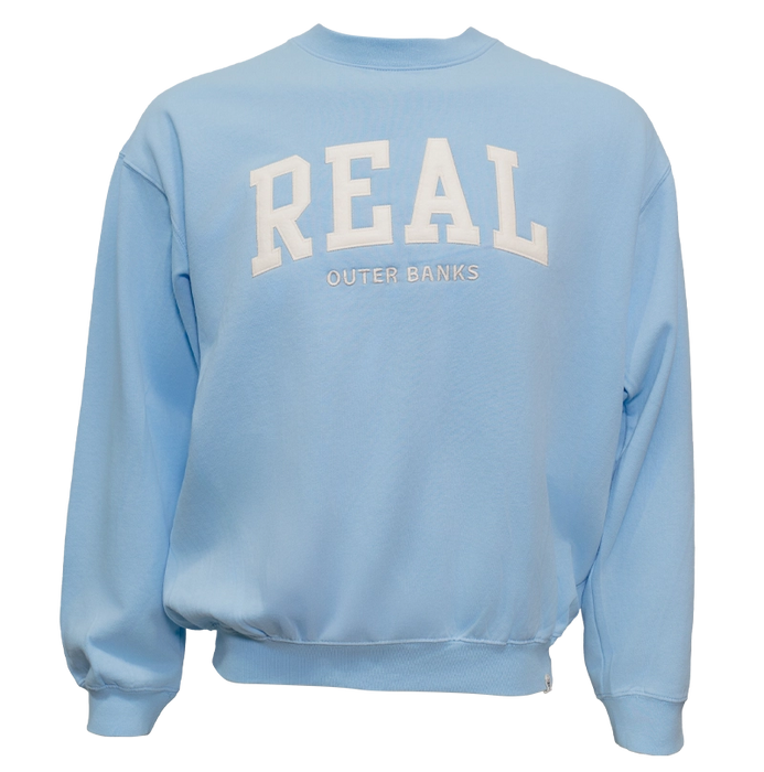 REAL Block Letters Applique Crew Sweatshirt-Clear Sky