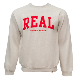 REAL Block Letters Applique Crew Sweatshirt-Oatmeal/Red