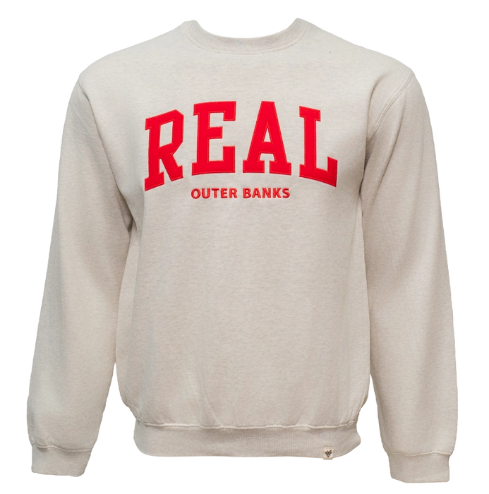REAL Block Letters Applique Crew Sweatshirt-Oatmeal/Red