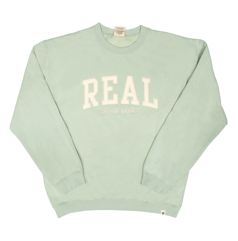REAL Block Letters Applique Crew Sweatshirt-Sage