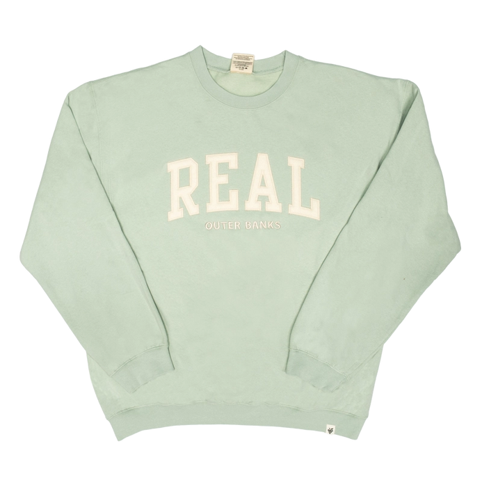 REAL Block Letters Applique Crew Sweatshirt-Sage