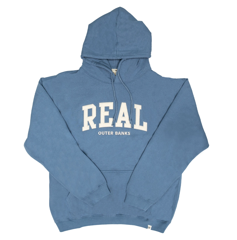 REAL Block Letters Applique Hooded Sweatshirt-Denim