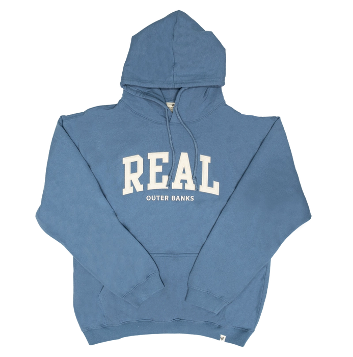 REAL Block Letters Applique Hooded Sweatshirt-Denim