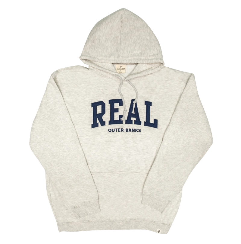 REAL Block Letters Applique Hooded Sweatshirt-Oatmeal