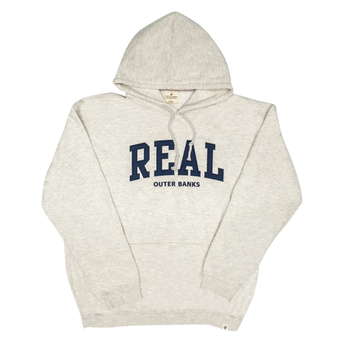 REAL Block Letters Applique Hooded Sweatshirt-Oatmeal