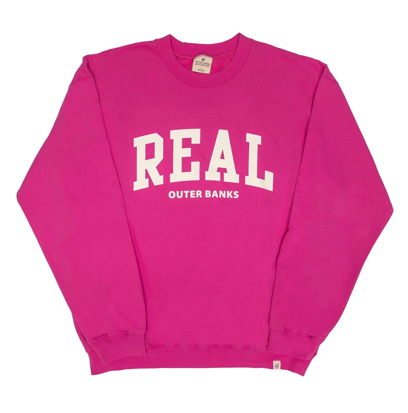 REAL Block Letters Crew Sweatshirt-Rasberry Rose