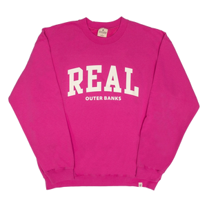 REAL Block Letters Crew Sweatshirt-Rasberry Rose
