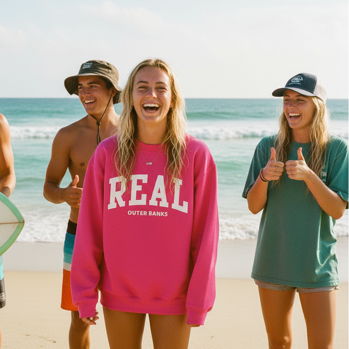 REAL Block Letters Crew Sweatshirt-Rasberry Rose