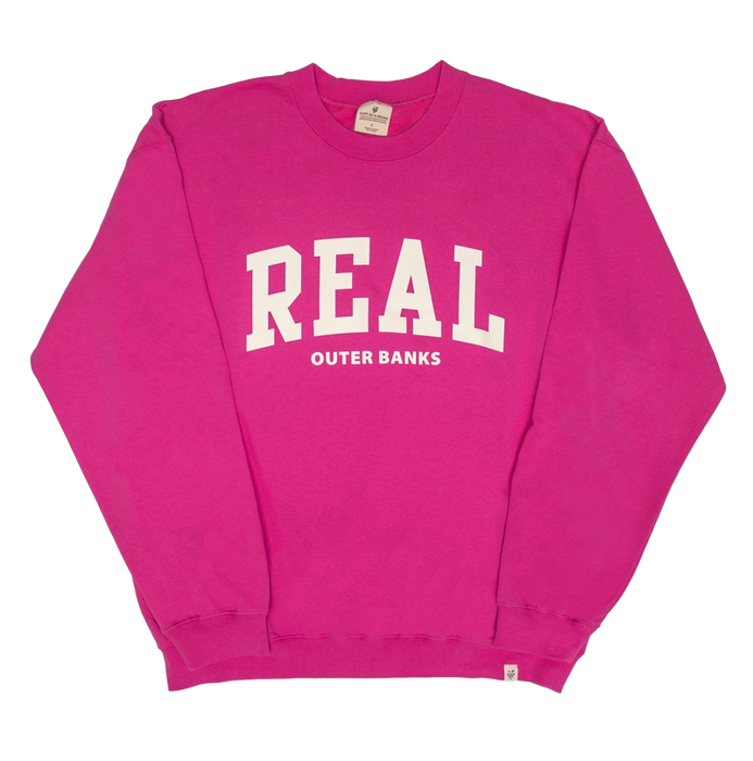 REAL Block Letters Crew Sweatshirt-Rasberry Rose