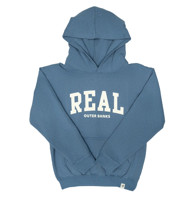 REAL Youth Block Letters Hooded Sweatshirt-Denim