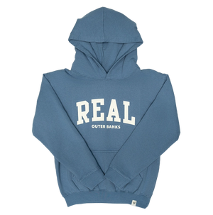 REAL Youth Block Letters Hooded Sweatshirt-Denim