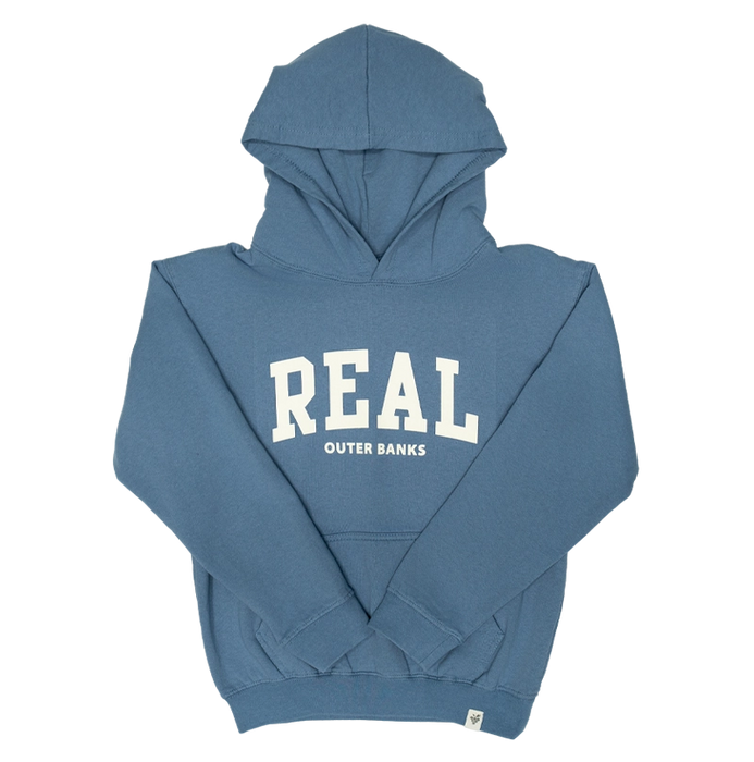 REAL Youth Block Letters Hooded Sweatshirt-Denim