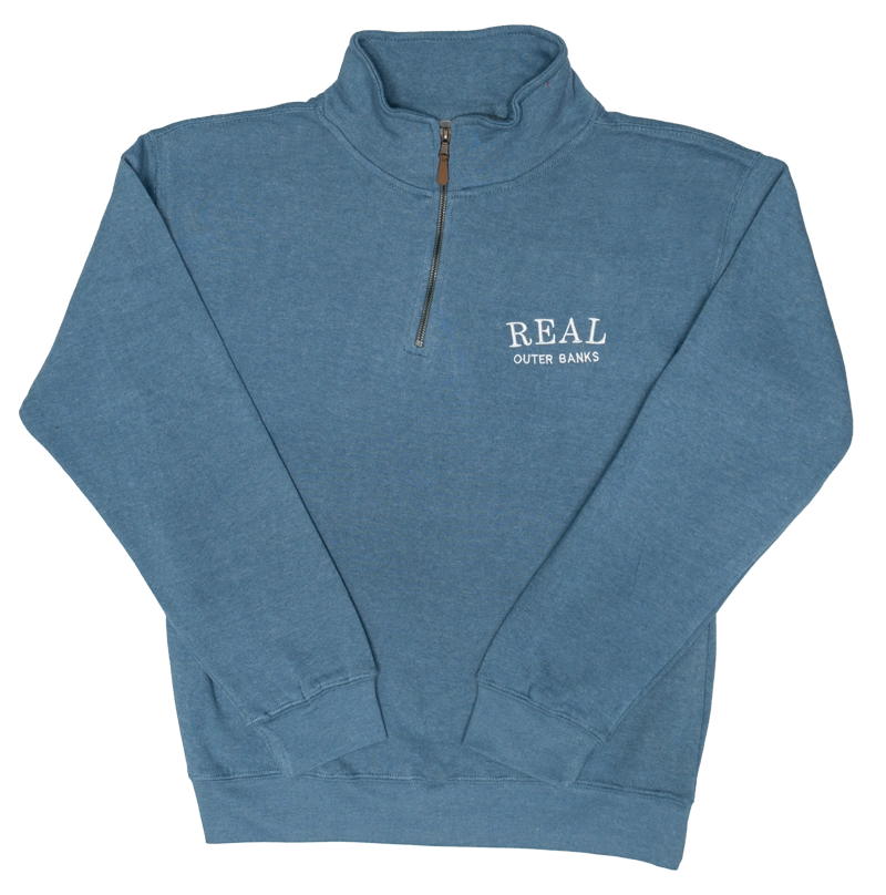 REAL Block Letters Quater Zip Sweatshirt-Denim