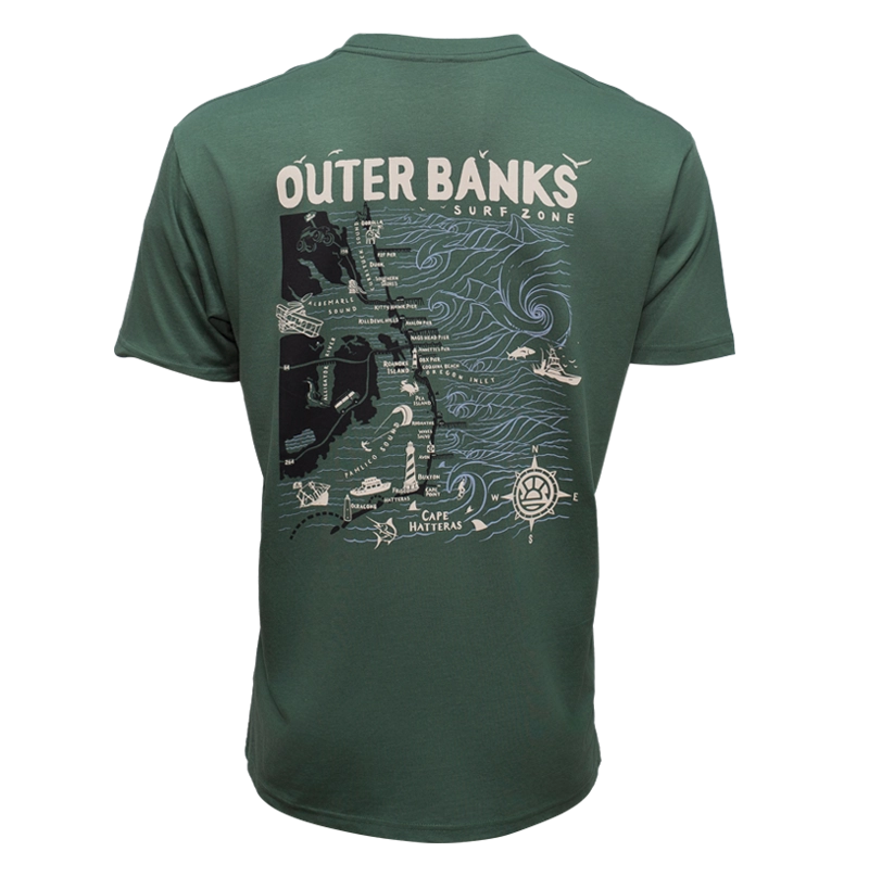 REAL Outer Banks Map Tee-Pine/3 Tone Pine Combo