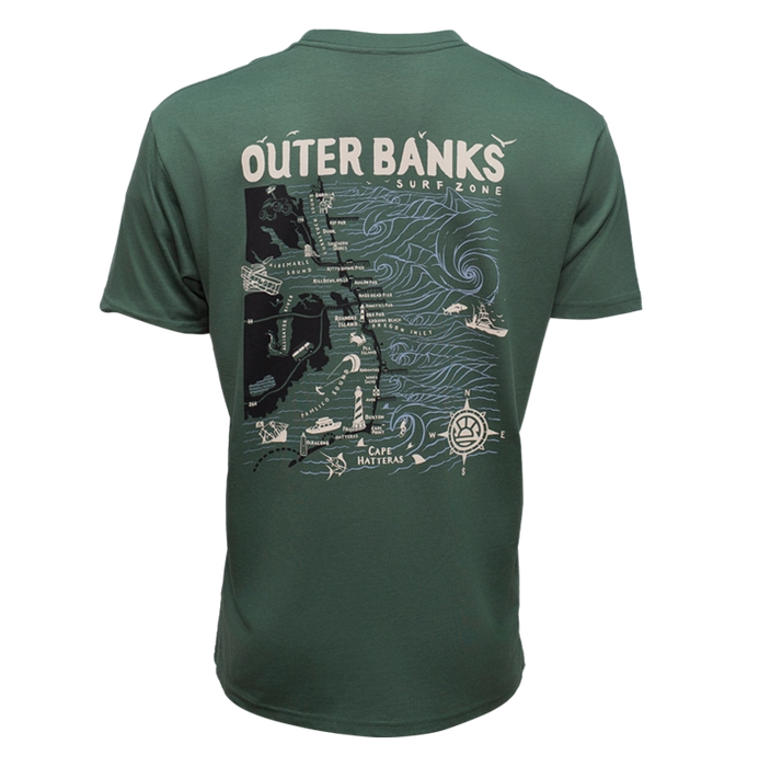 REAL Outer Banks Map Tee-Pine/3 Tone Pine Combo
