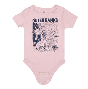 REAL Outer Banks Map Baby Onsie-Light Pink