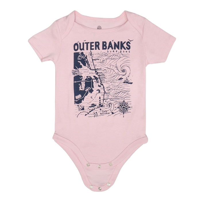 REAL Outer Banks Map Baby Onsie-Light Pink