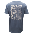 REAL Outer Banks Map Garment Dyed Tee-Blue Horizon