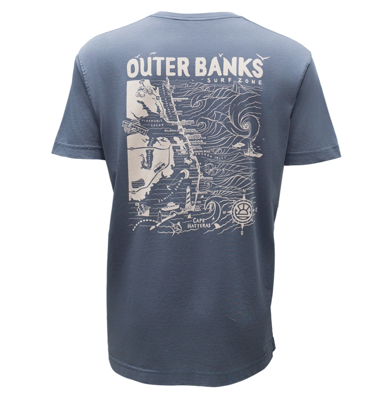 REAL Outer Banks Map Garment Dyed Tee-Blue Horizon