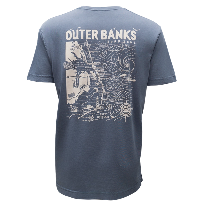 REAL Outer Banks Map Garment Dyed Tee-Blue Horizon