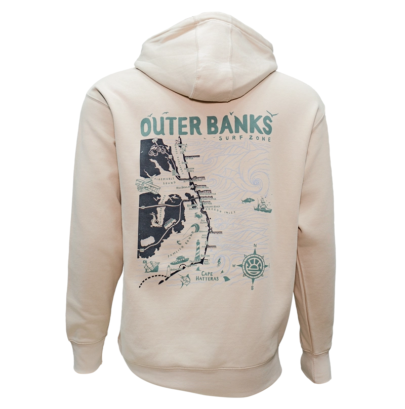 REAL Outer Banks Map Hooded Sweatshirt-Bone/Pine