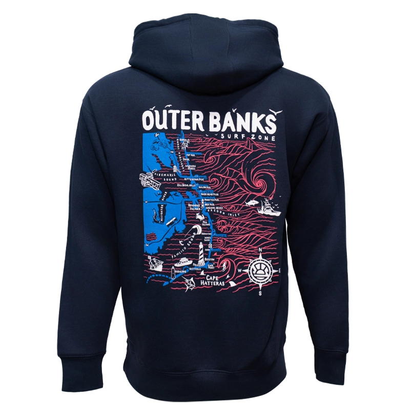 REAL Outer Banks Map Hooded Sweatshirt-Navy Blazer/RWB