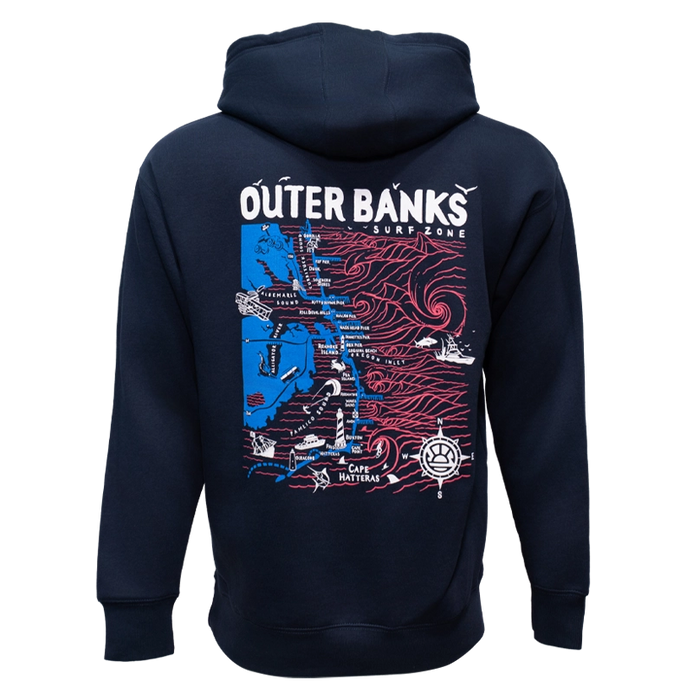 REAL Outer Banks Map Hooded Sweatshirt-Navy Blazer/RWB