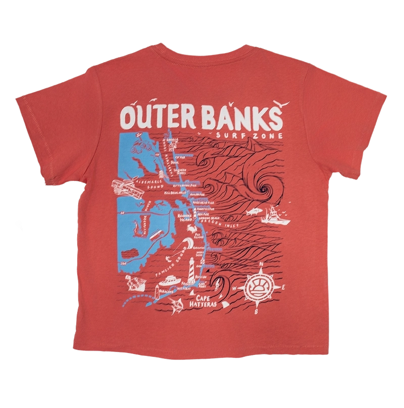 REAL Wmn's Outer Banks Map High Waisted Tee-Red Sorbet/RWB