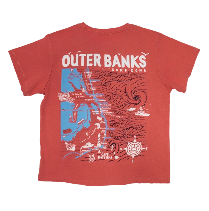 REAL Wmn's Outer Banks Map High Waisted Tee-Red Sorbet/RWB