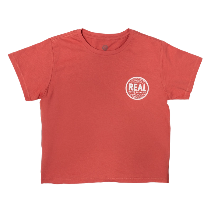 REAL Wmn's Outer Banks Map High Waisted Tee-Red Sorbet/RWB