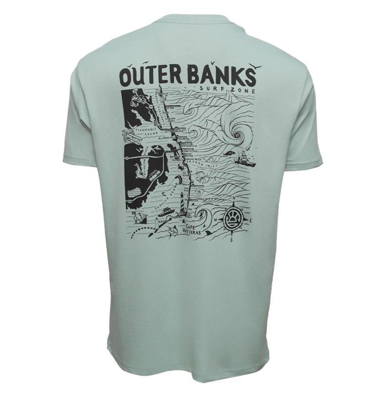 REAL Outer Banks Map Tee-Seafoam/w Off Black