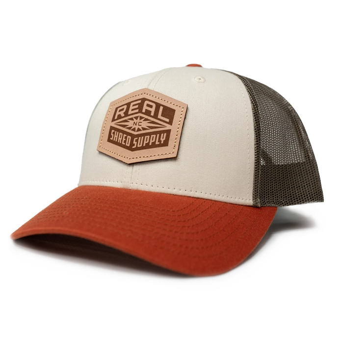 REAL Shred Supply Leather Badge Hat-Cream/Loden/Dark Orange