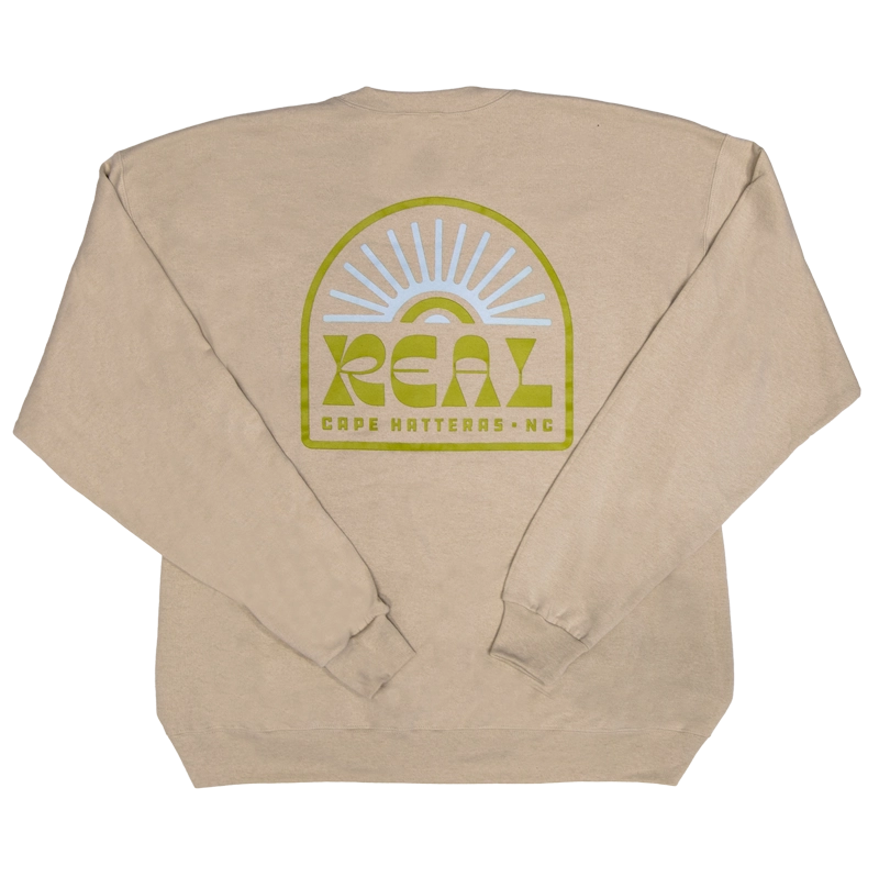 REAL Sun Ray Badge Crew Sweatshirt-Sand