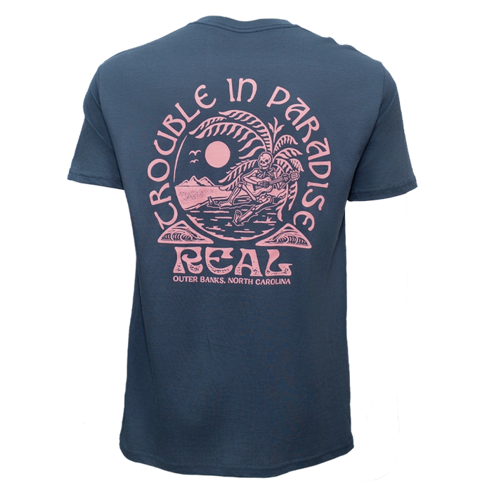 REAL Trouble In Paradise Tee-Petrol Blue
