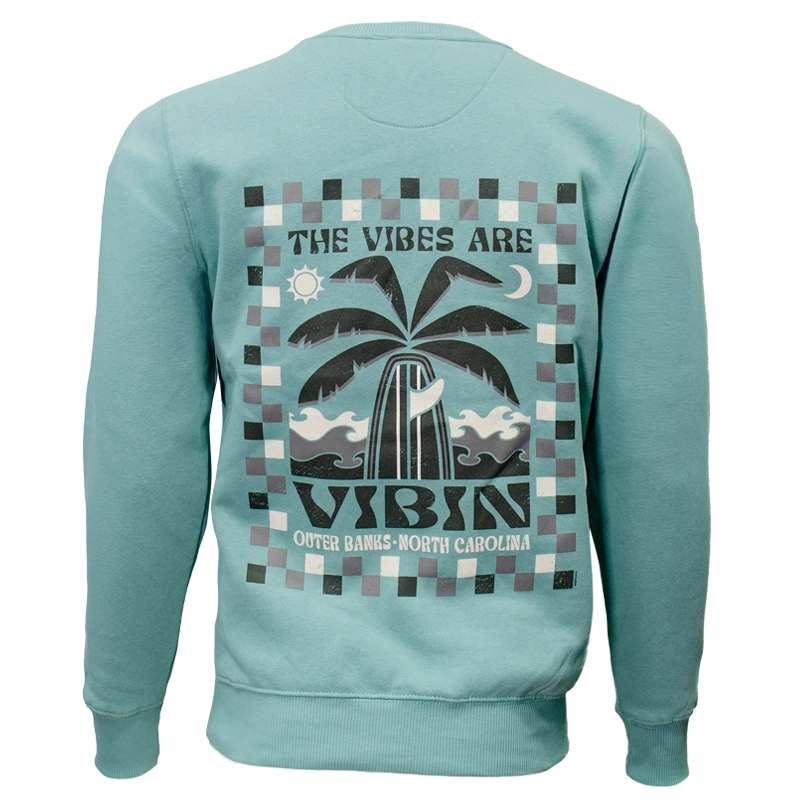 REAL Vibes Beach Crew Sweatshirt-Jade Green