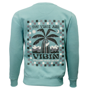 REAL Vibes Beach Crew Sweatshirt-Jade Green