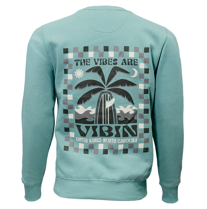 REAL Vibes Beach Crew Sweatshirt-Jade Green