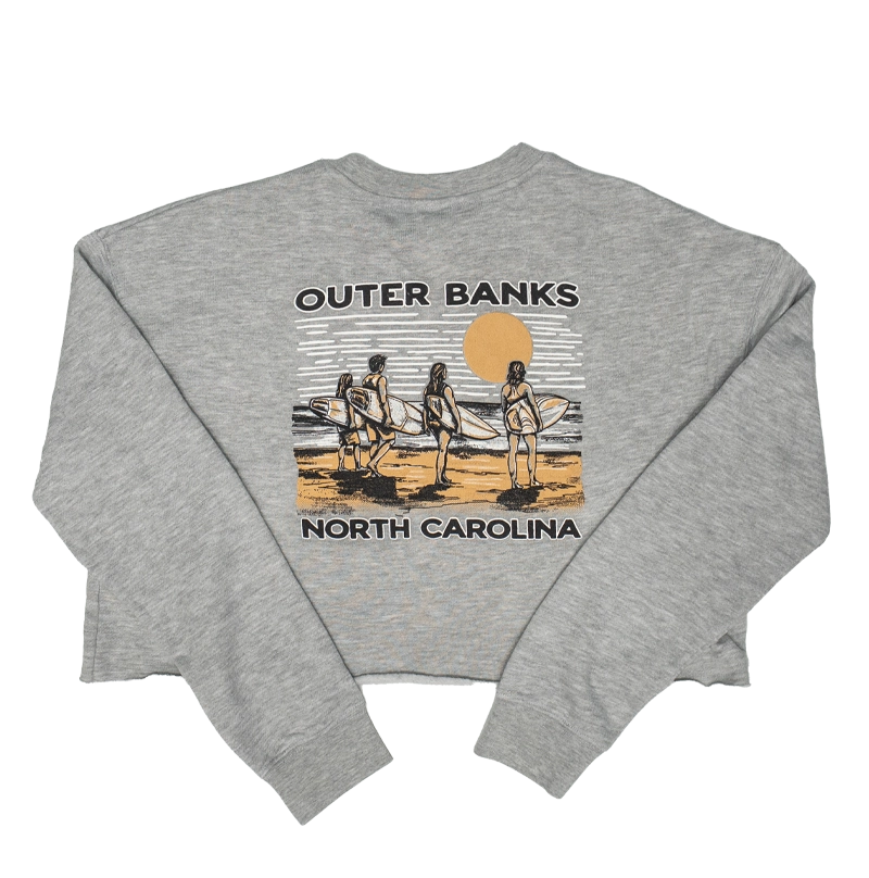 REAL Vintage Coastal Crop Crew Sweatshirt-Grey Heather