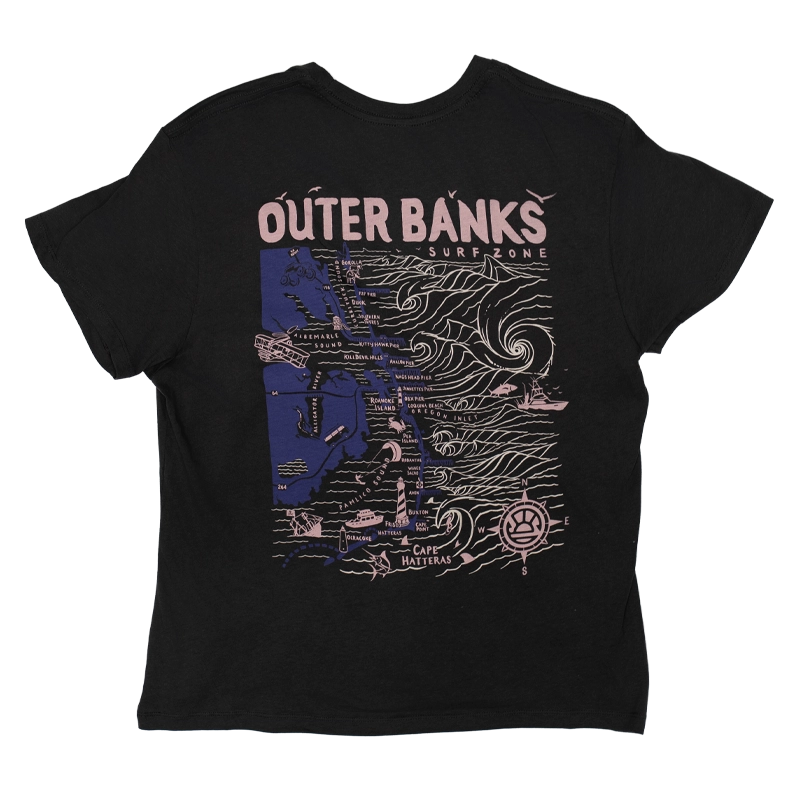 REAL Wmn's Outer Banks Map Boyfriend Tee-Vintage Black/Twilight