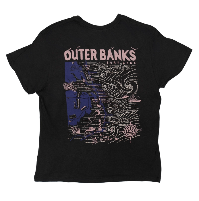 REAL Wmn's Outer Banks Map Boyfriend Tee-Vintage Black/Twilight