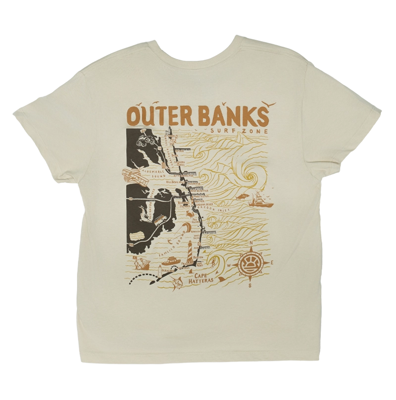REAL Wmn's Outer Banks Map Boyfriend Tee-Bone/Sunset