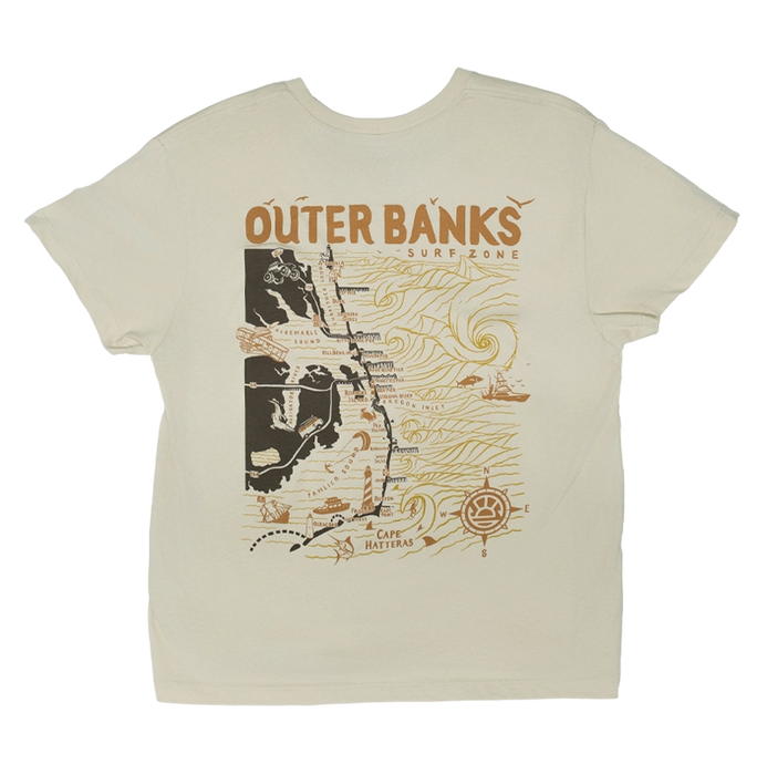 REAL Wmn's Outer Banks Map Boyfriend Tee-Bone/Sunset